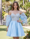 Satin A-Line Sweetheart Mini Homecoming Dresses with Rhinestone