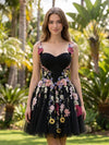 Tulle A-Line Sweetheart Mini Homecoming Dresses with Floral Embroidery