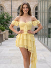 Chiffon A-Line Off the Shoulder Mini Homecoming Dresses with Tiered Ruffles