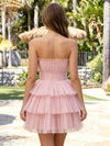 Tulle A-Line Strapless Mini Homecoming Dresses with Tiered Ruffles