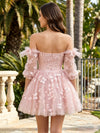 Tulle A-Line Off the Shoulder Mini Homecoming Dresses with 3D Flowers