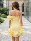 Satin Sheath Strapless Mini Homecoming Dresses with Ruffles