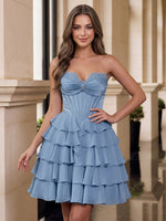 Chiffon A-Line Sweetheart Mini Homecoming Dresses with Tiered Ruffles