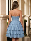 Chiffon A-Line Sweetheart Mini Homecoming Dresses with Tiered Ruffles