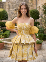 Jacquard A-Line Strapless Mini Homecoming Dresses with Tiered Ruffles