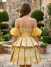 Jacquard A-Line Strapless Mini Homecoming Dresses with Tiered Ruffles