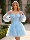 Tulle A-Line Off the Shoulder Mini Homecoming Dresses with Pleats