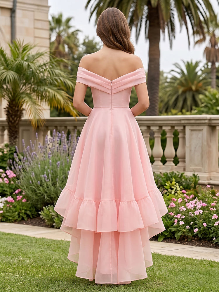 Chiffon A-Line Off the Shoulder Mini Homecoming Dresses with Pleats