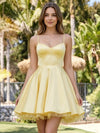 Satin A-Line Spaghetti Straps Mini Homecoming Dresses with Pleats