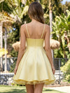 Satin A-Line Spaghetti Straps Mini Homecoming Dresses with Pleats