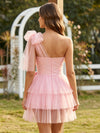 Tulle A-Line One Shoulder Mini Homecoming Dresses with Tiered Ruffles