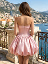 Satin A-Line Strapless Mini Homecoming Dresses with Pleats
