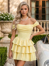 Satin Chiffon A-Line Off the Shoulder Mini Homecoming Dresses with Tiered Ruffles