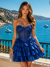 Satin A-Line Sweetheart Mini Homecoming Dresses with Tiered Ruffles