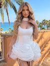 Satin A-Line Spaghetti Straps Mini Homecoming Dresses with Bubble