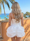 Satin A-Line Spaghetti Straps Mini Homecoming Dresses with Bubble