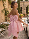 Jacquard A-Line Strapless Mini Homecoming Dresses with Bow