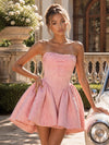Jacquard A-Line Strapless Mini Homecoming Dresses with Bow
