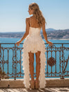 Satin A-Line Spaghetti Straps Mini Homecoming Dresses with Ruffles