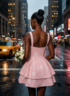 Jacquard A-Line Sweetheart Mini Homecoming Dresses with Tiered Ruffles