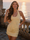 Satin Sheath Halter Mini Homecoming Dresses with Flower