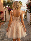 Tulle A-Line Square Neck Mini Homecoming Dresses with Floral Embroidery