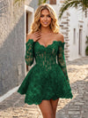 Lace Appliques A-Line Off the Shoulder Mini Homecoming Dresses with Beadings