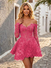 Lace Appliques A-Line Off the Shoulder Mini Homecoming Dresses with Beadings