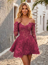 Lace Appliques A-Line Off the Shoulder Mini Homecoming Dresses with Beadings