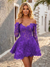 Lace Appliques A-Line Off the Shoulder Mini Homecoming Dresses with Beadings