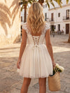 Tulle A-Line Jewel Neck Mini Homecoming Dresses with Pleats