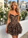 Leopard Print A-Line Sweetheart Mini Homecoming Dresses with Tiered Ruffles