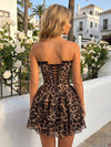 Leopard Print A-Line Sweetheart Mini Homecoming Dresses with Tiered Ruffles