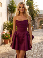 Satin A-Line Strapless Mini Homecoming Dresses with Bow