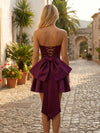 Satin A-Line Strapless Mini Homecoming Dresses with Bow