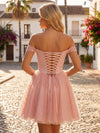 Sequin A-Line Off the Shoulder Mini Homecoming Dresses with Pleats