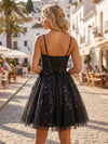 Tulle A-Line Spaghetti Straps Mini Homecoming Dresses with Sequin Embroidery