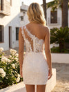Tulle Sheath One Shoulder Mini Homecoming Dresses with Applique