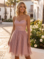 Tulle A-Line Sweetheart Mini Homecoming Dresses with Pleats