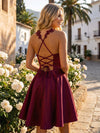 Satin A-Line Halter Mini Homecoming Dresses with Pleats