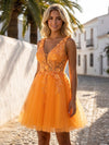 Tulle A-Line V Neck Mini Homecoming Dresses with 3D Flowers