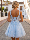 Tulle A-Line Sweetheart Mini Homecoming Dresses with Lace Applique