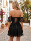 Satin A-Line Off the Shoulder Mini Homecoming Dresses with Pleats