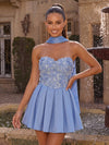 Satin A-Line Sweetheart Mini Homecoming Dresses with Floral Embroidery