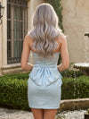 Satin Sheath Strapless Mini Homecoming Dresses with Pearls