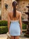 Satin Sheath Halter Mini Homecoming Dresses with Rhinestone