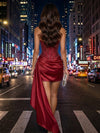 Strapless Sweetheart Corset Sequin Top Satin Sheath Mini Homecoming Dress Waist Draped Side Trailing Sash Ruched Mini Dresses