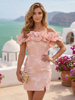 Jacquard Sheath Off the Shoulder Mini Homecoming Dresses with Ruffles