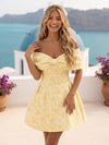 Sweet Romantic Bow Detail Jacquard Flare Mini Dress Lightweight Soft Fabric Off The Shoulder Oversized Bow Jacquard A-Line Mini Homecoming Dress