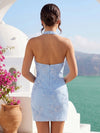 Tulle Sheath Halter Mini Homecoming Dresses with Sequin Embroidery